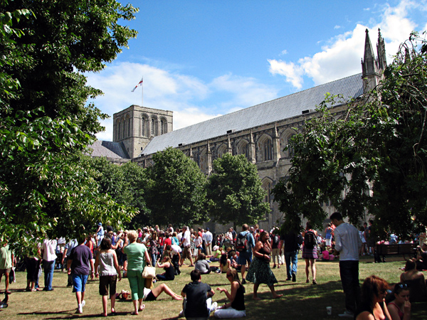The Cathedral grounds busy with people